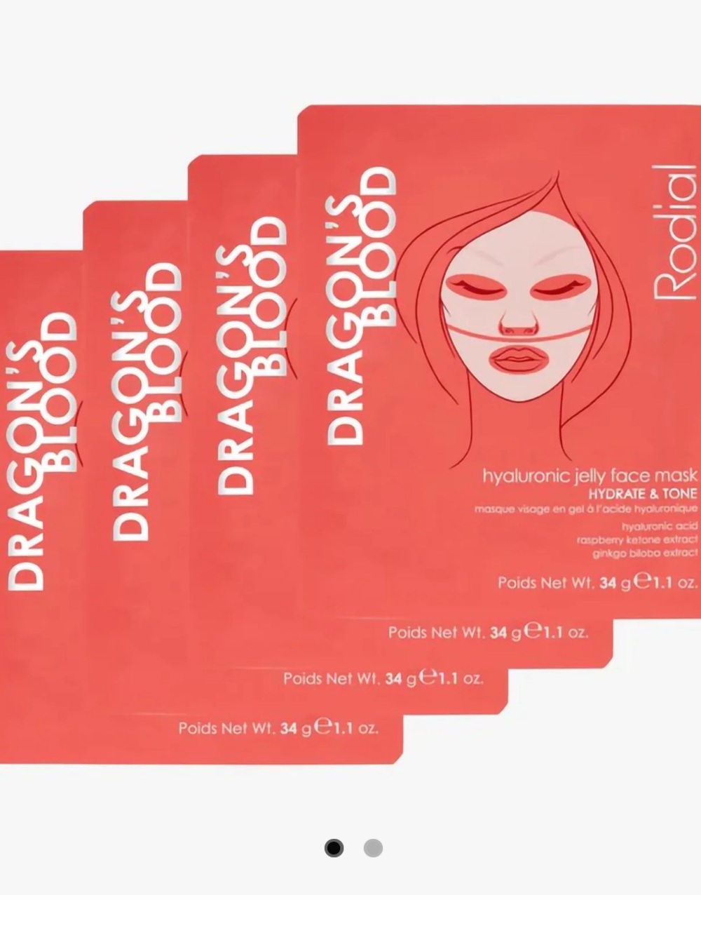 Rodial Dragon's Blood Hyaluronic Jelly Face Mask Box of 4 BRAND NEW/SEALED
